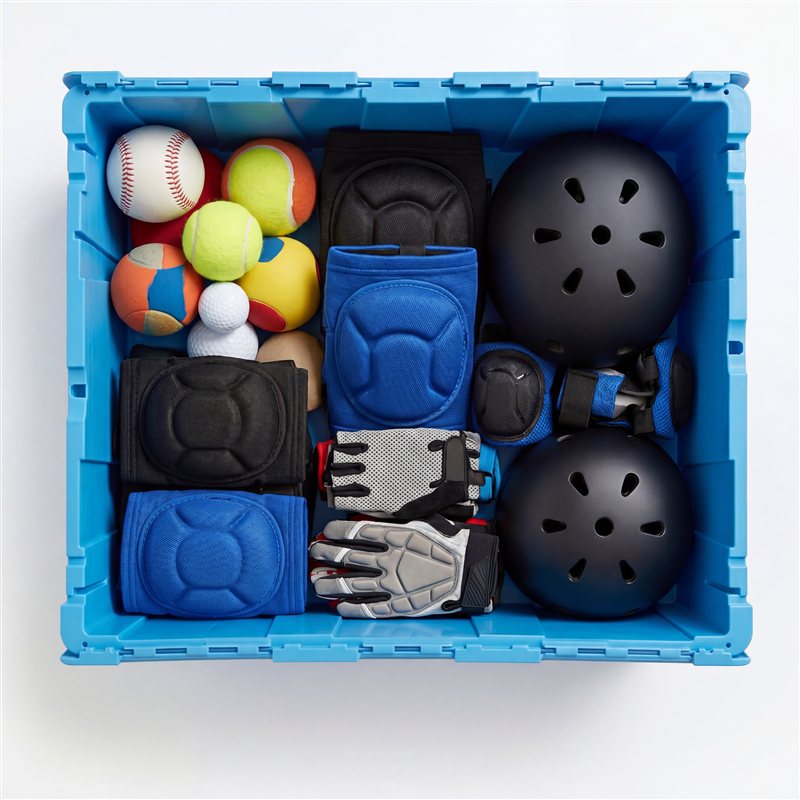 Sporting goods stored in a Fort Lox box